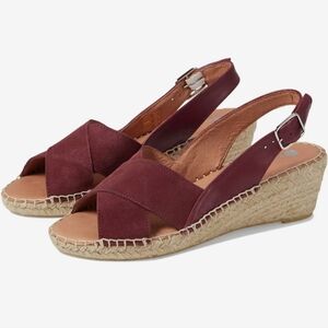 Eric Michael Wine Espadrille Wedge Sandal Suede & Leather Nwt Sz 40